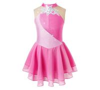 MDYTPT Girls Gymnastics Leotard Sleeveless Sparkly Floral Print Figure Skating Dress Pink B,6