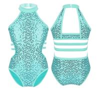 MDYTPT Kids Girls Gymnastics Leotards Sparkly Sequins Dancewear Back Strappy On Child Ballet Dance Jumpsuit, Green, 8