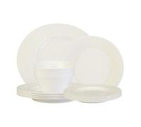 MDZF SWEET HOME 18-Piece White Ceramic Dinnerware Set - Relief Series, Service for 6, Includes Bowls & 8''/9.6'' Plates, Glossy Finish