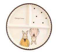 MDZF SWEET HOME Ceramic Divided Plate, 3-Compartment Portion Control Tray for Weight Loss & Healthy Eating, Cute Hera Bunny & Polka Dot Design, Aesthetic Sectioned Dinnerware
