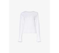 Me and Em Womens Fresh White Buttoned-cuff Round-neck Cotton Top 14