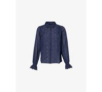 Me And Em Womens Me And Em Broderie-Trim Regular-Fit Cotton-Voile Shirt Bright Navy 6
