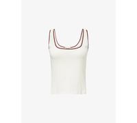 Me And Em Womens Me And Em Contrast-Trim Slim-Fit Cotton Vest Light Cream/Cinnamon 8