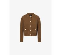 Me And Em Womens Me And Em Cropped Button-Through Cotton-Knit Cardigan Olive Green M
