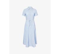 Me And Em Womens Me And Em Drawstring-Waist Zip-Neck Woven Maxi Dress Blue/White 8