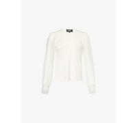 Me And Em Womens Me And Em Feature-Cuff Round-Neck Stretch-Woven Blouse Cream 16