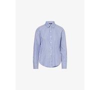 Me And Em Womens Me And Em Frill-Trimmed Collar Pinstripe Cotton Shirt Navy/White 16