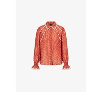 Me And Em Womens Me And Em Paisley Motif Print Cotton-Silk Blouse Orange Multi 10