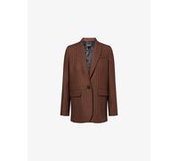 Me And Em Womens Me And Em Pinstripe Padded-Shoulder Wool-Blend Blazer Toffee 6