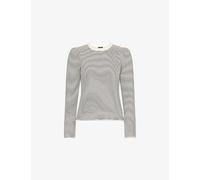 Me And Em Womens Me And Em Pinstripe Puff-Sleeve Cotton Sweatshirt Navy/Light Cream 10