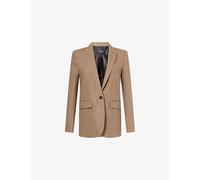 Me And Em Womens Me And Em Pinstripe Sharp-Shoulder Stretch-Woven Blazer Mocha/Blue 6
