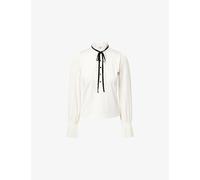 Me And Em Womens Me And Em Pleated-Trims Tie Stretch-Woven Blouse Light Cream 14
