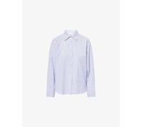 Me And Em Womens Me And Em Relaxed-Fit Forever Cotton Shirt Blue/White 6