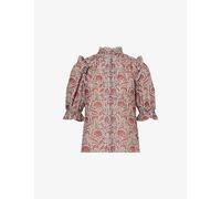 Me And Em Womens Me And Em Rising Flower Printed Silk and Cotton Blouse Brown Multi 16