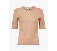Me And Em Womens Me And Em Rolled-Edge Short-Sleeve Cashmere Top Camel Melange L