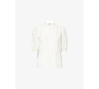 Me And Em Womens Me And Em Straight Pintuck Cotton and Silk-Blend Blouse Soft White 6