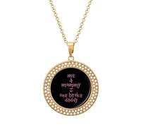 Me And Mommy Broke Daddy Round Pendant Necklace Diamond Edging Brilliant Personalized Jewelry Gifts for Women Golden-style
