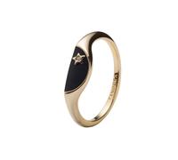 Pandora ME Halved signet 14k gold-plated ring with clear cubic zirconia and glittery black enamel, 52