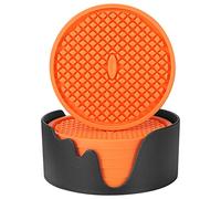 ME.FAN Silicone Coasters [6 Pack] Thickened Drink Coasters with Holder - Cup Mat - Non-Slip, Non-stick, Stay Put, Deep Tray - Prevents Furniture and Tabletop Damages(Orange)