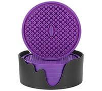 ME.FAN Silicone Coasters [6 Pack] Thickened Drink Coasters with Holder - Cup Mat - Non-Slip, Non-stick, Stay Put, Deep Tray - Prevents Furniture and Tabletop Damages(Deep Purple)