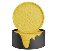 ME.FAN Silicone Coasters with Holder,[6 Pack] Drinking Coasters - Cup Mat for Hot or Cold Drinks, Thickened, Non-Slip, Non-stick,Deep Tray Yellow