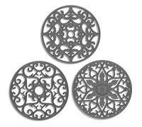 ME.FAN Silicone Trivet 3 Set Silicone Trivet Mat - Multi-Use Intricately Carved Insulated Flexible Durable Non Slip Coasters (Grey)