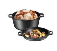 ME JO 6L Cast Iron Dutch Oven for Sourdough with Multi-Functional Cast Iron Pot Skillet Lid - Heavy-Duty Casserole Dish with Lid for Bread Making, Roasting to Frying | Pre-Seasoned, Hob and Oven Safe