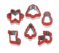 ME JO 6PCs Christmas Cookie Cutters Set | Silicone Edge Stainless Steel Pastry Cutters for Baking | Christmas Biscuit Cutters - Gingerbread Man Cutters Xmas Cookie Cutters for Baking - RED