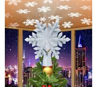 ME JO Christmas Tree Topper Projector | Light Star for Christmas Decoration Hollow Glitter Snowflake with 3D Rotating LED | with 6 Projection Star Christmas Projector Lighting Party Decorations