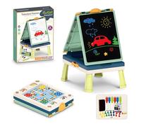 ME JO Kids Drawing Easel 4-in-1 Double-Sided Toddler Art Easel, Chalkboard & Whiteboard, Foldable Tabletop Drawing Board for Kids with Markers, Chalks, Eraser & Accessories, Green