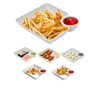ME JO Snack Trays for Party - Set of 6 Premium Colorful Plastic Cinema Snack Tray, Reusable Serving Platters Snack & Dip Bowls for Sushi, Samosa, Dumplings, Tacos, Salsa - Colorful/White (White)
