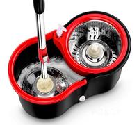 ME JO Spin Mop and Bucket Set with Wringer and 2 Microfiber Flat Mop Heads - 360° Spin Mop with Stainless Steel Wringer & Telescopic Handle | Ideal For Bathroom Mop and Laminate Wood Floor Mop