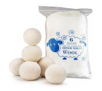 ME JO Wool Dryer Balls 6 Pack, Tumble Dryer Wool Balls 7cm White, Reusable Natural Fabric Softener, Anti Static Dryer Balls to Reduce Drying Time & Wrinkles, Includes Cotton Storage Bag