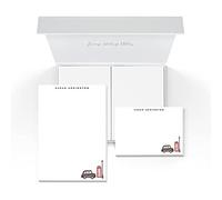 Me Loovely Personalised London Taxi Themed Stationery Gift Set Luxury Customized Flat Notecards Letter Writing Paper with Envelopes & Custom Gift Box