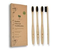 ME MOTHER EARTH Bamboo Charcoal Toothbrush Pack, Medium Soft Bristle Brush, Charcoal Infused Bristles, Biodegradable & Eco Friendly, Sustainable Bamboo (Pack of 4)