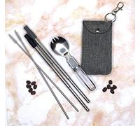ME.Mother Earth Premium Collapsible Reusable Stainless Steel Straw | Eco Friendly | 2-Pack Telescopic Drinking Straws | Keychain Fashion Bag with Cleaning Brush and Foldable Spork