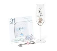 Me to You Tatty Teddy 21st Birthday Gift Set with Champagne Flute, Photo Frame and Keepsake Key - Official Collection, White, 3 Count (Pack of 1)