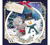 Me to You Tatty Teddy 3D Christmas Card With Keepsake Bauble-Style Plaque, Tatty Teddy Building Snowman 6x6ins - Official Collection