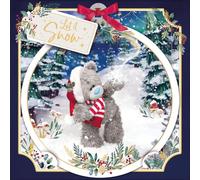 Me to You Tatty Teddy 3D Christmas Card With Keepsake Bauble-Style Plaque, Tatty Teddy Catching Snowflake 6x6ins - Official Collection