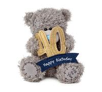 Me to You Tatty Teddy 40th Birthday Bear Holding a 40 Banner - Official Collection, Blue,gold,grey,navy