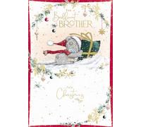 Me To You Tatty Teddy Christmas Card To A Brilliant Brother, Tatty Teddy Pushing A Present In The Snow 15.2 x 22.8 cm - Official Collection
