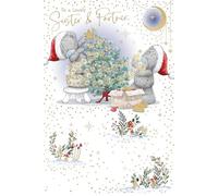 Me To You Tatty Teddy Christmas Card To Sister And Partner, Tatty Teddy Bears Decorating Tree 6x9ins - Official Collection