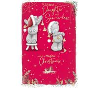 Me To You Tatty Teddy Daughter and Son-in-Law Luxury Christmas Card, Tatty Teddy Bears With Bell Garland 6x9ins - Official Collection
