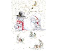 Me To You Tatty Teddy Daughter and Son-in-Law Luxury Handmade Christmas Card, Tatty Teddy Bears Building Snowman 6x9ins - Official Collection