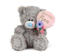 Me to You Tatty Teddy 'Greatest Nan' Plush Bear On Gift Plinth 15cm High - Official Mother's Day Collection, Grey