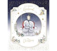 Me To You Tatty Teddy Luxury Boxed Handmade Christmas Card For A Wonderful Husband, Santa Bears Under Lamp 8x10ins - Official Collection