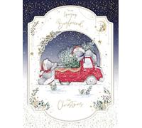 Me To You Tatty Teddy Luxury Boxed Handmade Christmas Card For Amazing Boyfriend, Tatty Teddy Bears With Tree 9x12ins - Official Collection