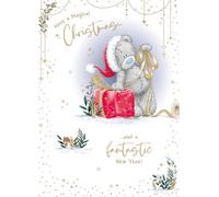Me To You Tatty Teddy Luxury Christmas Card With Gold Foil Detail, Tatty Teddy With Gift 5x7ins - Official Collection