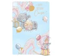 Me To You Tatty Teddy Luxury Gold Foil 'Happy Birthday Cousin' Premium Card, Bear With Cupcake, Gift Boxes And Balloons, 7 X 5 Inches - Official Collection