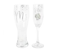 Me to You Tatty Teddy Mr & Mrs Beer Glass and Champagne Flute Gift Set - Official Wedding Collection